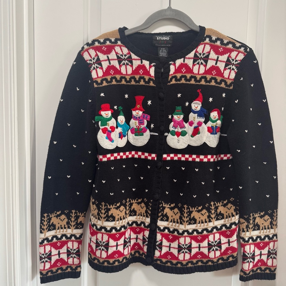Vintage Designers Originals Studio size PM Christmas Snowman‎ Cardigan Sweater